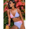 CUPSHE Women’s Bikini Set Triangle Two Piece Swimsuit V Neck Bathing Suit Spaghetti Straps Back Tie Retro Swimwear(Periwinkle/Floral)