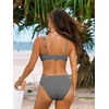 CUPSHE Women’s Bikini Set V Neck Front O Ring Drawstring Two Piece Swimsuit | Bathing Suit, Removable Soft Cups, Back Hook, Full Coverage, Mid Rise, Beach Vacation(Black/Geo)