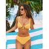 CUPSHE Women’s Bikini Set V Neck Front O Ring Drawstring Two Piece Swimsuit | Bathing Suit, Removable Soft Cups, Back Hook, Full Coverage, Mid Rise, Beach Vacation(Yellow/Geo)