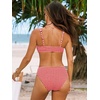 CUPSHE Women’s Bikini Set V Neck Front O Ring Drawstring Two Piece Swimsuit | Bathing Suit, Removable Soft Cups, Back Hook, Full Coverage, Mid Rise, Beach Vacation(Red/Gingham)
