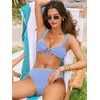 CUPSHE Women’s Bikini Set V Neck Front O Ring Drawstring Two Piece Swimsuit | Bathing Suit, Removable Soft Cups, Back Hook, Full Coverage, Mid Rise, Beach Vacation(Periwinkle/Gingham)