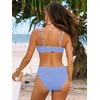 CUPSHE Women’s Bikini Set V Neck Front O Ring Drawstring Two Piece Swimsuit | Bathing Suit, Removable Soft Cups, Back Hook, Full Coverage, Mid Rise, Beach Vacation(Periwinkle/Gingham)