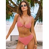 CUPSHE Women’s Bikini Set V Neck Front O Ring Drawstring Two Piece Swimsuit | Bathing Suit, Removable Soft Cups, Back Hook, Full Coverage, Mid Rise, Beach Vacation(Red/Gingham)