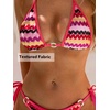 CUPSHE Women’s Bikini Set V Neck Two Piece Textured Halter Swimsuit | Self Tie, Color Block，Low Rise Bottom，O Ring Bathing Suit For Vacation And Beach(Pink/Stripe)