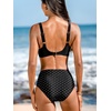 CUPSHE Women’s Bikini Sets High Waisted Swimsuit Underwire Adjustable Straps Twisted Hook Full Coverage Bottom(Black/Polka Dots)