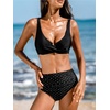 CUPSHE Women’s Bikini Sets High Waisted Swimsuit Underwire Adjustable Straps Twisted Hook Full Coverage Bottom(Black/Polka Dots)