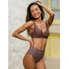 CUPSHE Women’s Bikini Sets High Waisted Swimsuit Underwire Adjustable Straps Twisted Hook Full Coverage Bottom(Brown/Polka Dots)