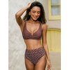CUPSHE Women’s Bikini Sets High Waisted Swimsuit Underwire Adjustable Straps Twisted Hook Full Coverage Bottom(Brown/Polka Dots)