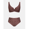 CUPSHE Women’s Bikini Sets High Waisted Swimsuit Underwire Adjustable Straps Twisted Hook Full Coverage Bottom(Brown/Polka Dots)