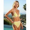 CUPSHE Women’s Bikini Sets Two Piece Swimsuit Underwire High Waisted V Neck Textured Halter Bathing Suit Color Block(Yellow/Beige)