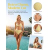 CUPSHE Women’s Bikini Sets Two Piece Swimsuit Underwire High Waisted V Neck Textured Halter Bathing Suit Color Block(Yellow/Beige)