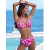 CUPSHE Women’s Bikini Sets Two Piece Swimsuit V Neck Halter Back Self Tie Bathing Suit Mid Rise(Hot Pink/Tropical)