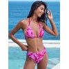 CUPSHE Women’s Bikini Sets Two Piece Swimsuit V Neck Halter Back Self Tie Bathing Suit Mid Rise(Hot Pink/Tropical)