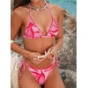 CUPSHE Women’s Bikini Sets Two Piece Swimsuit V Neck Halter Side Tie Back Hook Bathing Suit(Pink Floral)