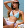 CUPSHE Women’s Bikini Sets V Neck String Two Piece Swimsuit Shell Stitch | Crisscross Self Tie, Triangle Bikini Top, Color Block, Low Rise, Cheeky, Cute Style, For Beach(Aqua Blue/Lavender)