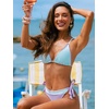 CUPSHE Women’s Bikini Sets V Neck String Two Piece Swimsuit Shell Stitch | Crisscross Self Tie, Triangle Bikini Top, Color Block, Low Rise, Cheeky, Cute Style, For Beach(Aqua Blue/Lavender)