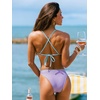 CUPSHE Women’s Bikini Sets V Neck String Two Piece Swimsuit Shell Stitch | Crisscross Self Tie, Triangle Bikini Top, Color Block, Low Rise, Cheeky, Cute Style, For Beach(Aqua Blue/Lavender)
