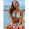 CUPSHE Women’s Bikini Sets V Neck String Two Piece Swimsuit Shell Stitch | Crisscross Self Tie, Triangle Bikini Top, Color Block, Low Rise, Cheeky, Cute Style, For Beach(Aqua Blue/Lavender)