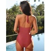 CUPSHE Women’s Deep V Neck Cutout One Piece Swimsuit | Halter,Self Tie,Scalloped,Soft Removable Cups,Flattering Bathing Suit For Vacation And Beach(Brick Red)