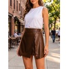 CUPSHE Women’s Faux Leather Skort – High Rise Bodycon Mini with Slit Y2K Cute Going Out Short(Brown)