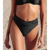 CUPSHE Women’s High Waisted Bikini Bottom High Cut Cheeky Bottom | Overlap Banded Hem, High Cut Leg, Swim Bottom Only, Easy To Mix And Match, For Beach Vacation Pool Cruises Getaways(Black)