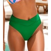 CUPSHE Women’s High Waisted Bikini Bottom High Cut Cheeky Bottom | Overlap Banded Hem, High Cut Leg, Swim Bottom Only, Easy To Mix And Match, For Beach Vacation Pool Cruises Getaways(Jade Green)