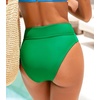 CUPSHE Women’s High Waisted Bikini Bottom High Cut Cheeky Bottom | Overlap Banded Hem, High Cut Leg, Swim Bottom Only, Easy To Mix And Match, For Beach Vacation Pool Cruises Getaways(Jade Green)