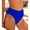 CUPSHE Women’s High Waisted Bikini Bottom High Cut Cheeky Bottom | Overlap Banded Hem, High Cut Leg, Swim Bottom Only, Easy To Mix And Match, For Beach Vacation Pool Cruises Getaways(Cobalt Blue)