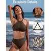 CUPSHE Women’s High Waisted Bikini Set High Neck Two Piece Swimsuit Mesh | Bathing Suit, Removable Soft Cups, Adjustable Straps, Back Hook, Moderate Coverage, Sexy, Beach Vacation, Resort Ready(Brown)