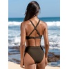 CUPSHE Women’s High Waisted Bikini Set High Neck Two Piece Swimsuit Mesh | Bathing Suit, Removable Soft Cups, Adjustable Straps, Back Hook, Moderate Coverage, Sexy, Beach Vacation, Resort Ready(Brown)