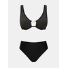 CUPSHE Women’s High Waisted Bikini Set Push Up Two Piece Swimsuit Underwire | V Neck, Cutout, Back Hook, Adjustable Straps, Textured Jacquard Fabric, Modest Coverage, Beach Vacation, Resort, Cruise(Black)