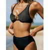 CUPSHE Women’s High Waisted Bikini Set Push Up Two Piece Swimsuit Underwire | V Neck, Cutout, Back Hook, Adjustable Straps, Textured Jacquard Fabric, Modest Coverage, Beach Vacation, Resort, Cruise(Black)