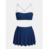 CUPSHE Women’s High Waisted Bikini Set Swim Skirt Modest Swimsuit | Built In Briefs, Removable Soft Cups, Crossback Tie, Color Block, Modest Bathing Suit For Family Beach Vacation(Navy/White)