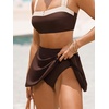 CUPSHE Women’s High Waisted Bikini Set Swim Skirt Modest Swimsuit | Built In Briefs, Removable Soft Cups, Crossback Tie, Color Block, Modest Bathing Suit For Family Beach Vacation(Brown/Beige)