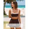 CUPSHE Women’s High Waisted Bikini Set Swim Skirt Modest Swimsuit | Built In Briefs, Removable Soft Cups, Crossback Tie, Color Block, Modest Bathing Suit For Family Beach Vacation(Brown/Beige)