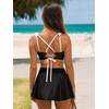 CUPSHE Women’s High Waisted Bikini Set Swim Skirt Modest Swimsuit | Built In Briefs, Removable Soft Cups, Crossback Tie, Color Block, Modest Bathing Suit For Family Beach Vacation(Black/White)
