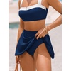 CUPSHE Women’s High Waisted Bikini Set Swim Skirt Modest Swimsuit | Built In Briefs, Removable Soft Cups, Crossback Tie, Color Block, Modest Bathing Suit For Family Beach Vacation(Navy/White)