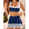 CUPSHE Women’s High Waisted Bikini Set Swim Skirt Modest Swimsuit | Built In Briefs, Removable Soft Cups, Crossback Tie, Color Block, Modest Bathing Suit For Family Beach Vacation(Navy/White)