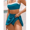 CUPSHE Women’s High Waisted Bikini Set Swim Skirt Modest Swimsuit | Built In Briefs, Removable Soft Cups, Crossback Tie, Color Block, Modest Bathing Suit For Family Beach Vacation(Teal/White)