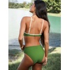 CUPSHE Women’s High Waisted Tummy Control Bikini Set Two Piece Swimsuit | Bathing Suit, Removable Soft Cups, Scoop Neck, Front Bow Detail, Color Block, Ruched, Moderate Coverage, Beach Vacation(Grass Green)