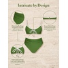 CUPSHE Women’s High Waisted Tummy Control Bikini Set Two Piece Swimsuit | Bathing Suit, Removable Soft Cups, Scoop Neck, Front Bow Detail, Color Block, Ruched, Moderate Coverage, Beach Vacation(Grass Green)