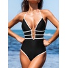 CUPSHE Women’s One Piece Swimsuit Halter Plunging Neck Cutout Bathing Suit | Flattering, Removable Soft Cups, Adjustable Straps, O Ring, Cutout Back, Pool, Beach, Vacation(Black)