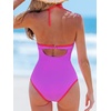 CUPSHE Women’s One Piece Swimsuit Halter Plunging Neck Cutout Bathing Suit | Flattering, Removable Soft Cups, Adjustable Straps, O Ring, Cutout Back, Pool, Beach, Vacation(Vivid Fuchsia/Neon Coral)
