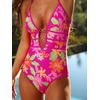 CUPSHE Women’s One Piece Swimsuit Halter Plunging Neck Cutout Bathing Suit | Flattering, Removable Soft Cups, Adjustable Straps, O Ring, Cutout Back, Pool, Beach, Vacation(Hot Magenta/Orange Floral)