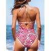 CUPSHE Women’s One Piece Swimsuit Halter Plunging Neck Cutout Bathing Suit | Flattering, Removable Soft Cups, Adjustable Straps, O Ring, Cutout Back, Pool, Beach, Vacation(Crimson Red/White Striped)