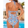 CUPSHE Women’s One Piece Swimsuit Halter Plunging Neck Cutout Bathing Suit | Flattering, Removable Soft Cups, Adjustable Straps, O Ring, Cutout Back, Pool, Beach, Vacation(Blue/Orange Floral)