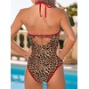 CUPSHE Women’s One Piece Swimsuit Halter Plunging Neck Cutout Bathing Suit | Flattering, Removable Soft Cups, Adjustable Straps, O Ring, Cutout Back, Pool, Beach, Vacation(Red/Brown Leopard)