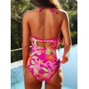 CUPSHE Women’s One Piece Swimsuit Halter Plunging Neck Cutout Bathing Suit | Flattering, Removable Soft Cups, Adjustable Straps, O Ring, Cutout Back, Pool, Beach, Vacation(Hot Magenta/Orange Floral)