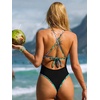 CUPSHE Women’s One Piece Swimsuit High Cut Crossback Tie Bathing Suit | Color Block Trim, High Cut Leg, Cheeky Coverage, Perfect for Beach Vacations, Tropical Getaways, Pool Parties, and Sunbathing(Black/Leopard)