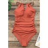 CUPSHE Women’s One Piece Swimsuit High Neck Tummy Control Cutout Back | Lace-Up Back, Removable Padded Cups, Ruched Waist, Adjustable Tie, Flattering Fit, Pool, Beach, Vacation(Orange)